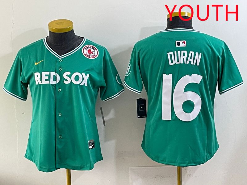 Youth 2025 Boston Red Sox 16 Duran Dark Green Joint Name Nike MLB Jersey style 9